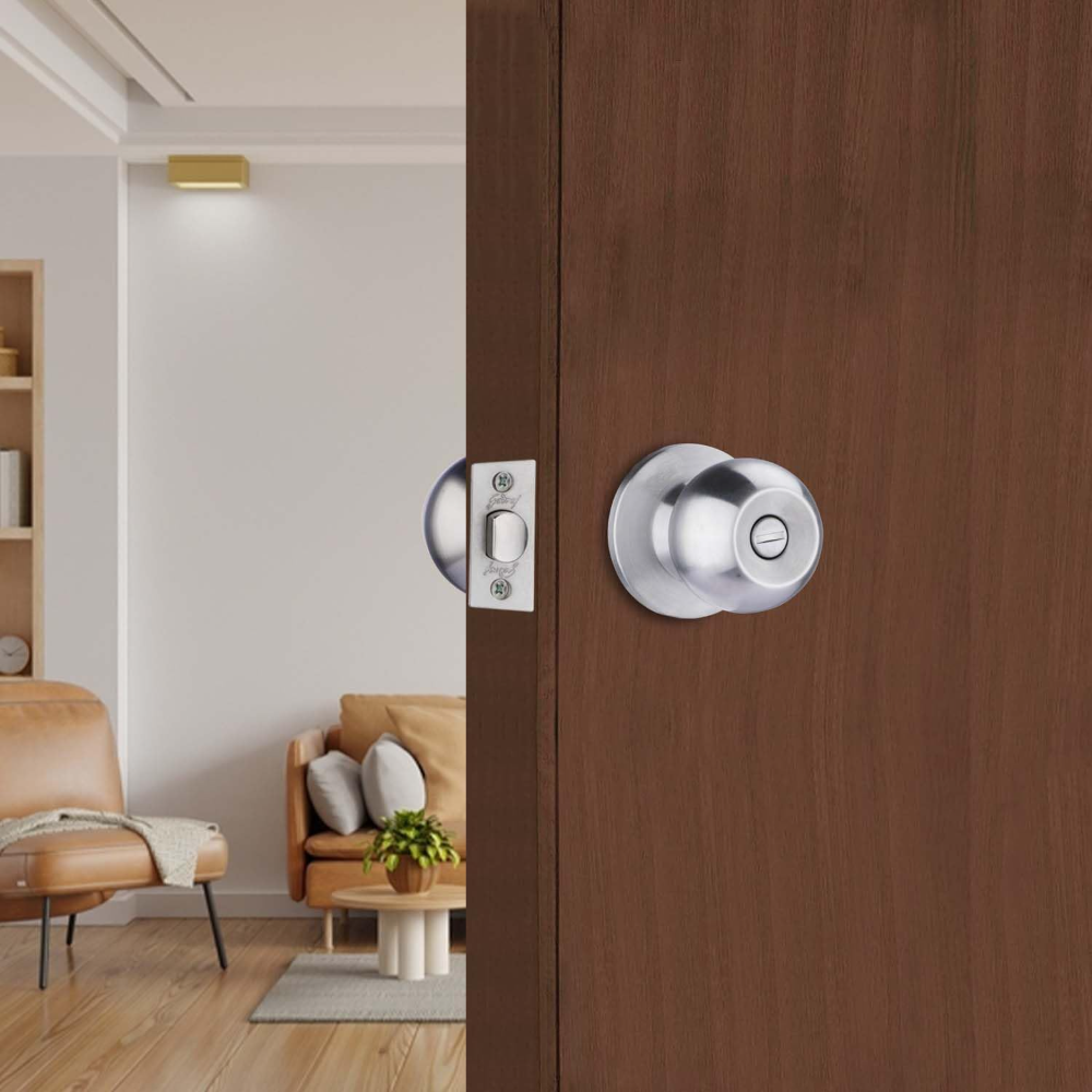 Godrej Locking Solutions and Systems Classic Keyless Cylindrical Lock Stainless Steel Finish 5805 (Bathroom Lock Without Key)